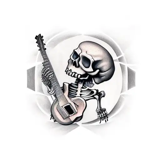 skeleton playing guitar tattoo design idea