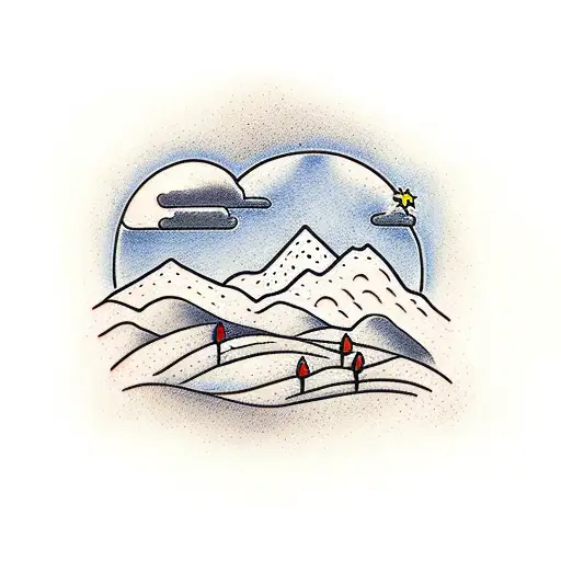 wheat field overlooking mountains tattoo design idea