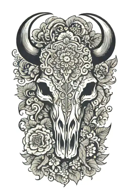 bull skull with paisley design tattoo design idea