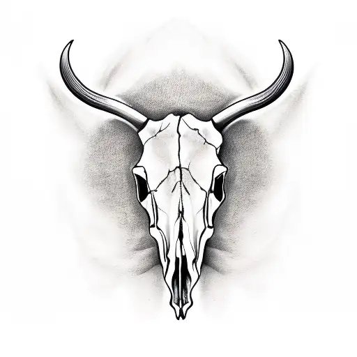 bull skull in wheat field tattoo design idea