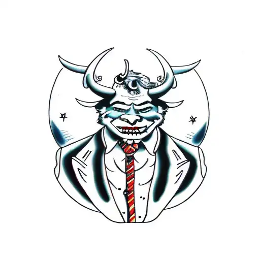 man in suit with devil horns tattoo design idea