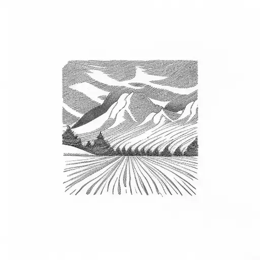 wheat field infront of mountains tattoo design idea