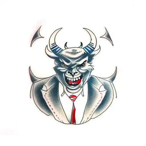 man in suit with devil horns tattoo design idea