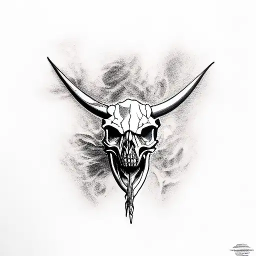 flaming bull skull tattoo design idea