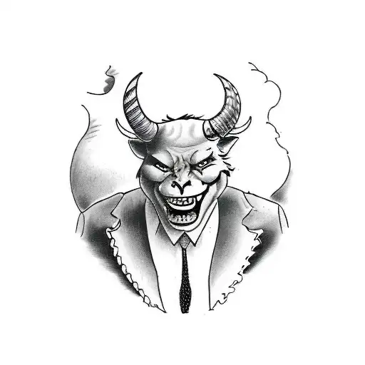 man in suit with devil horns tattoo design idea