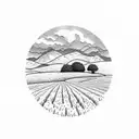 wheat field infront of mountains tattoo design idea