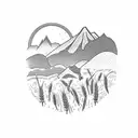 wheat field infront of mountains tattoo design idea