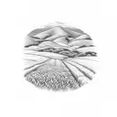 wheat field infront of mountains tattoo design idea