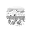 wheat field infront of mountains tattoo design idea