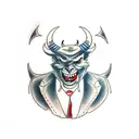 man in suit with devil horns tattoo design idea