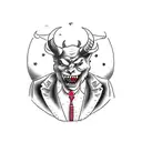 man in suit with devil horns tattoo design idea