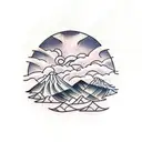 wheat field overlooking mountains tattoo design idea