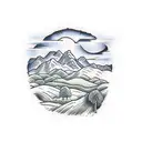 wheat field overlooking mountains tattoo design idea