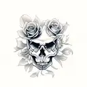 Skull and Woman and dices and clock and flowers tattoo design idea