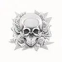 Skull and Woman and dices and clock and flowers tattoo design idea