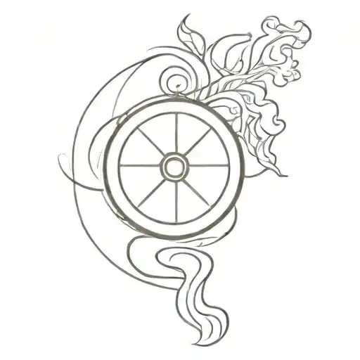 burnign wheel with smoke and fire tattoo design idea