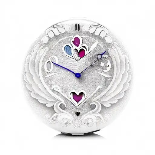 heart pocket watch clock with angel wings, baby handprints & flowers  tattoo design idea