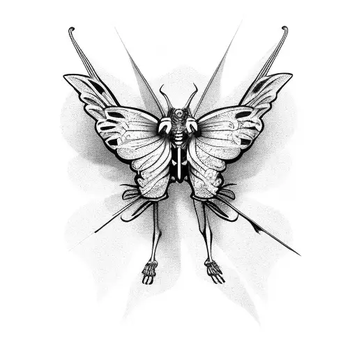 skeleton with butterfly wings  tattoo design idea