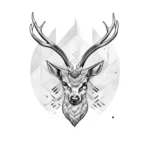 Nordic stag head black and white with purple eyes, snake wrapped around left antler  tattoo design idea