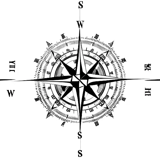 A compass with the needle pointing in all directions, symbolizing the idea of 'seeking balance and stability' while exploring new horizons tattoo design idea