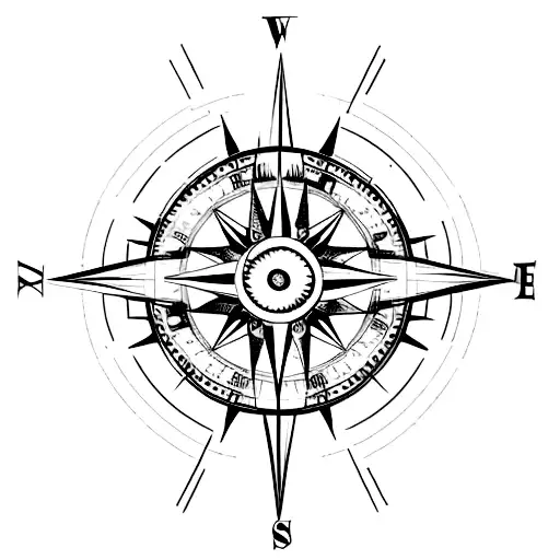 A compass with the needle pointing in all directions, symbolizing the idea of 'seeking balance and stability' while exploring new horizons tattoo design idea