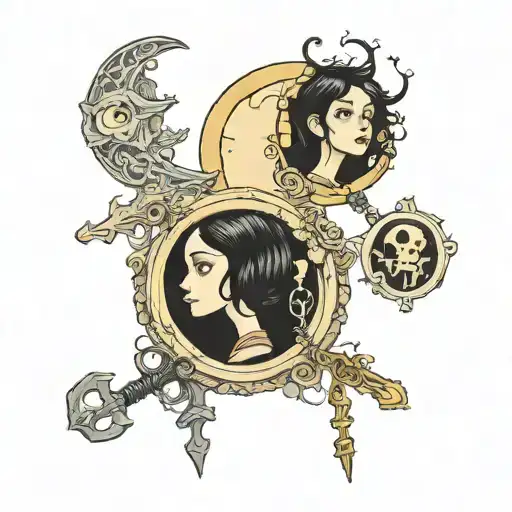 coraline key and moon  tattoo design idea