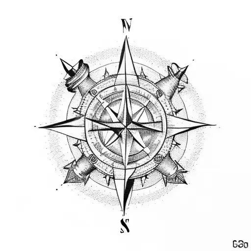 compass anchor and rope tattoo design idea
