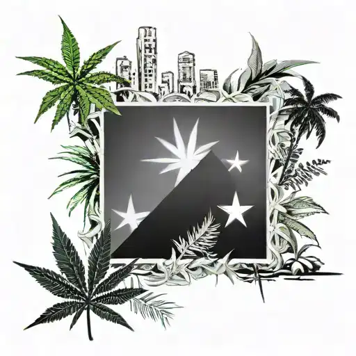 hollywood sign and marijuana theme and star accents tattoo design idea