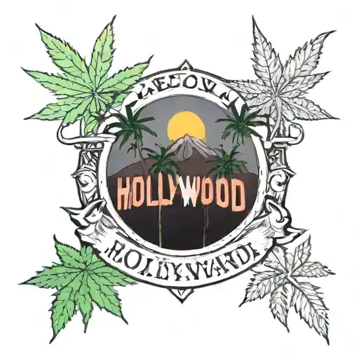 hollywood sign and marijuana theme and star accents tattoo design idea