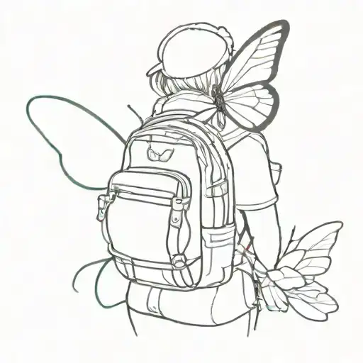 backpacker freedom with butterfly  tattoo design idea