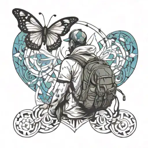 backpacker freedom with butterfly  tattoo design idea