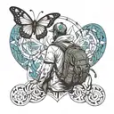 backpacker freedom with butterfly  tattoo design idea