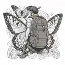 backpacker freedom with butterfly  tattoo design idea
