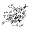 A tattoo of a moder day ronin on a man's wrist using black and red ink tattoo design idea