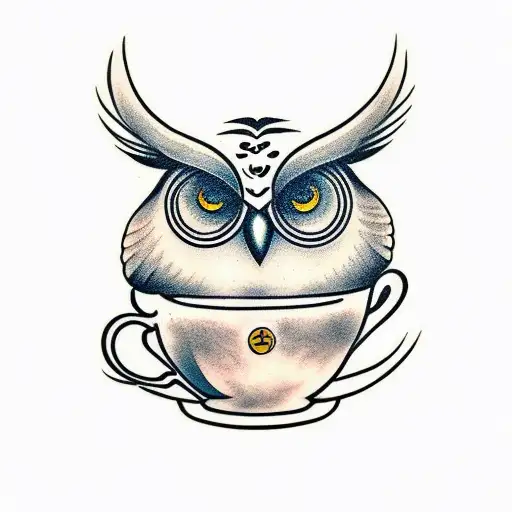 A coffee bean transforming into an owl in a traditional style tattoo design idea