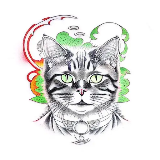 A cat working on a car engine tattoo design idea