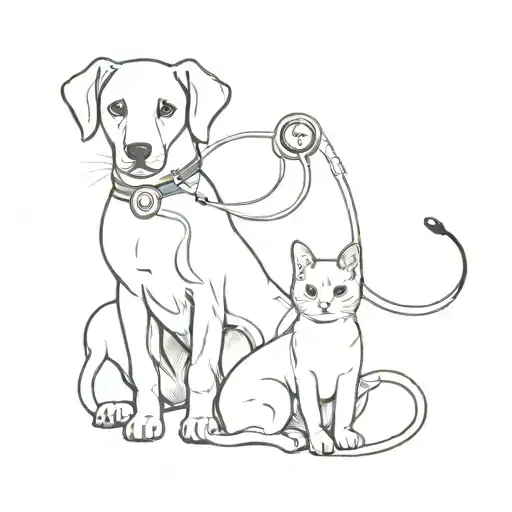 dog and cat and stethoscope outline tattoo tattoo design idea