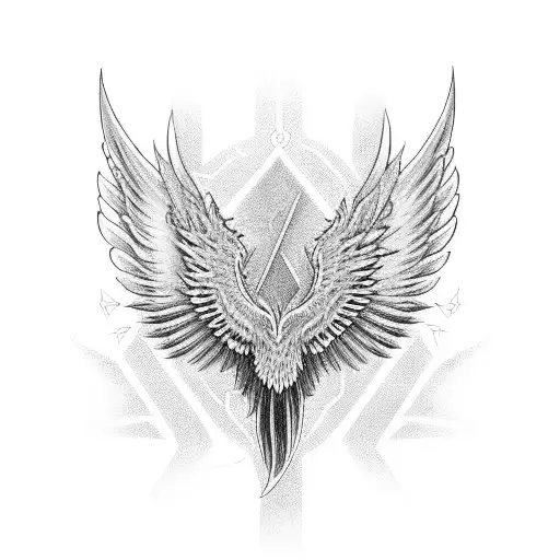 symmetrical black phoenix head down wings spread  tattoo design idea