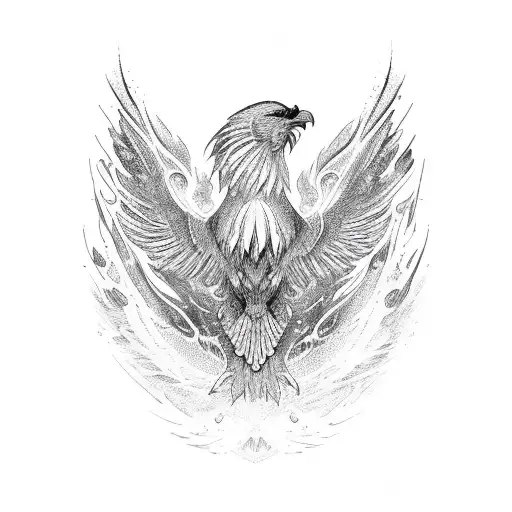 symmetrical black phoenix tattoo design idea
