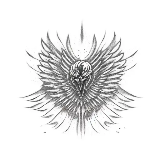 symmetrical black phoenix head down wings spread  tattoo design idea