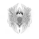 symmetrical black phoenix head down wings spread  tattoo design idea