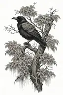 willow tree and raven perched tattoo design idea