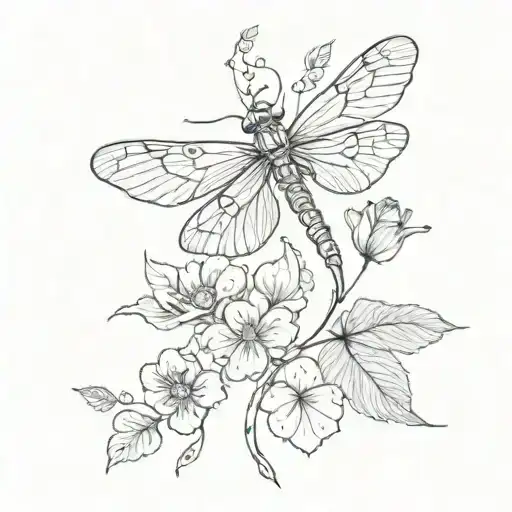 4 leaf clover with dragonfly perched tattoo design idea