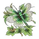 4 leaf clover with dragonfly perched tattoo design idea