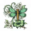 4 leaf clover with dragonfly perched tattoo design idea