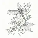 4 leaf clover with dragonfly perched tattoo design idea