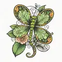 4 leaf clover with dragonfly perched tattoo design idea