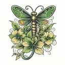 4 leaf clover with dragonfly perched tattoo design idea