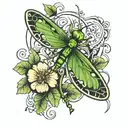 4 leaf clover with dragonfly perched tattoo design idea