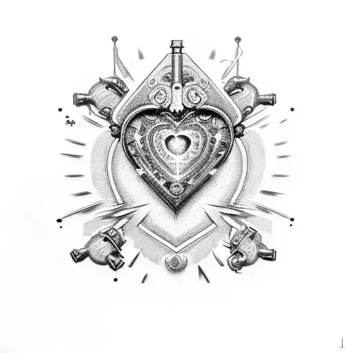 heart pistol rosary beads tattoo design idea